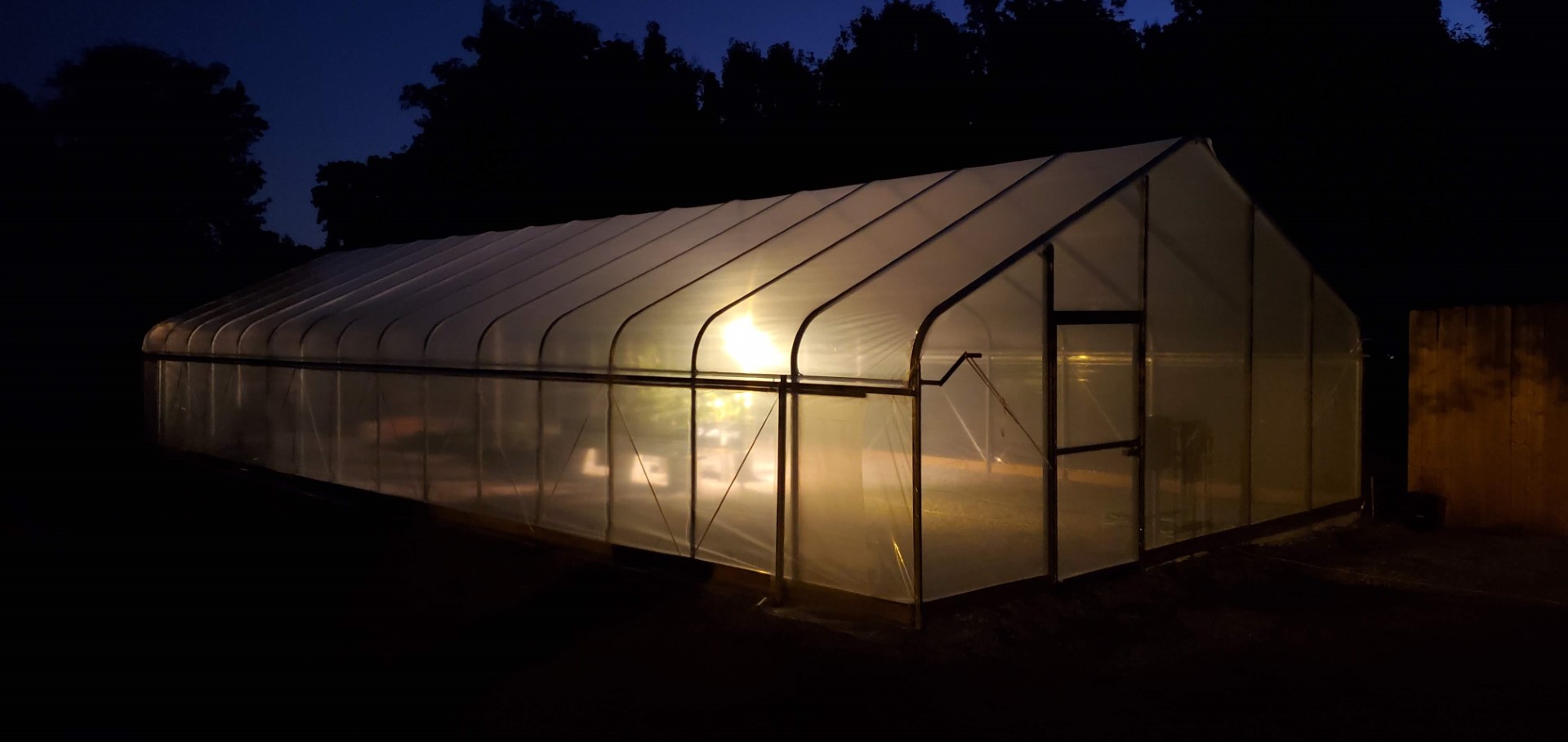 High Tunnel Hoop House View at Night