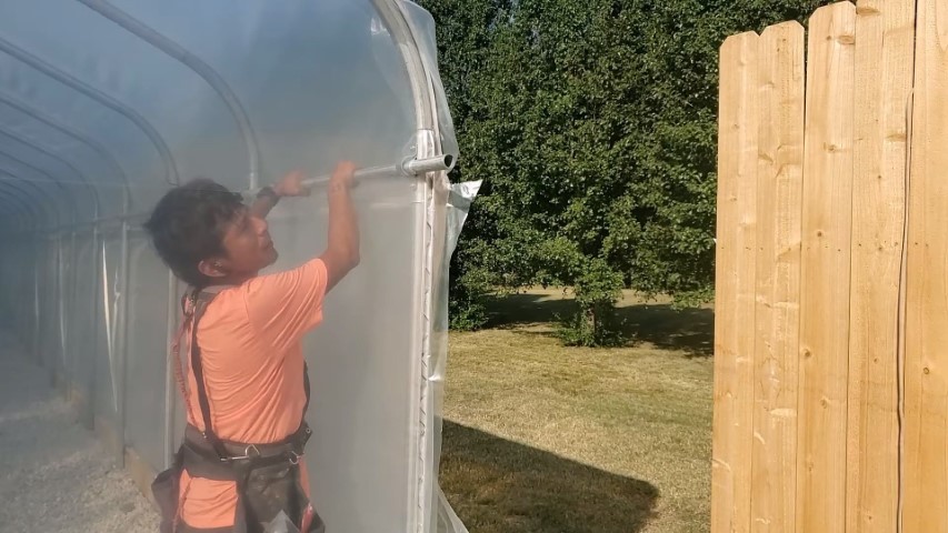 High Tunnel HoopHouse Install Corner side-curtains