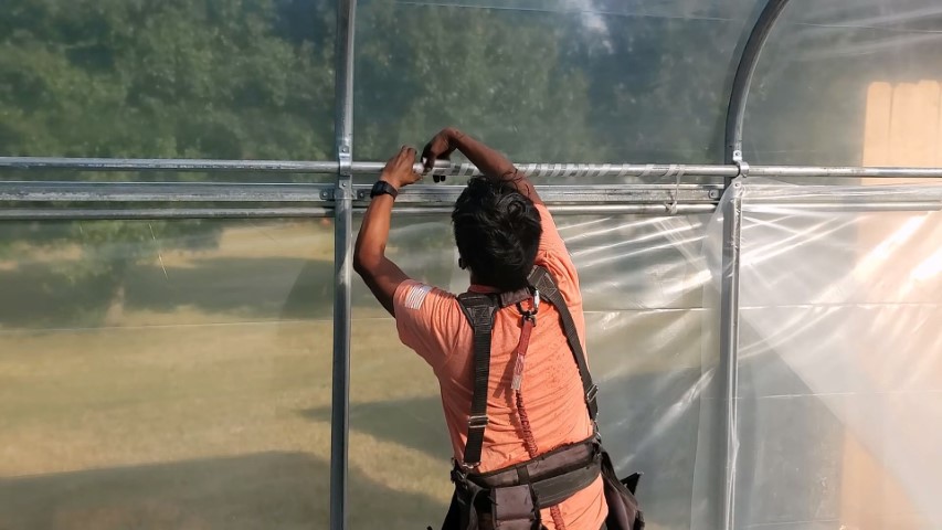 High Tunnel HoopHouse Install Corner side-curtains