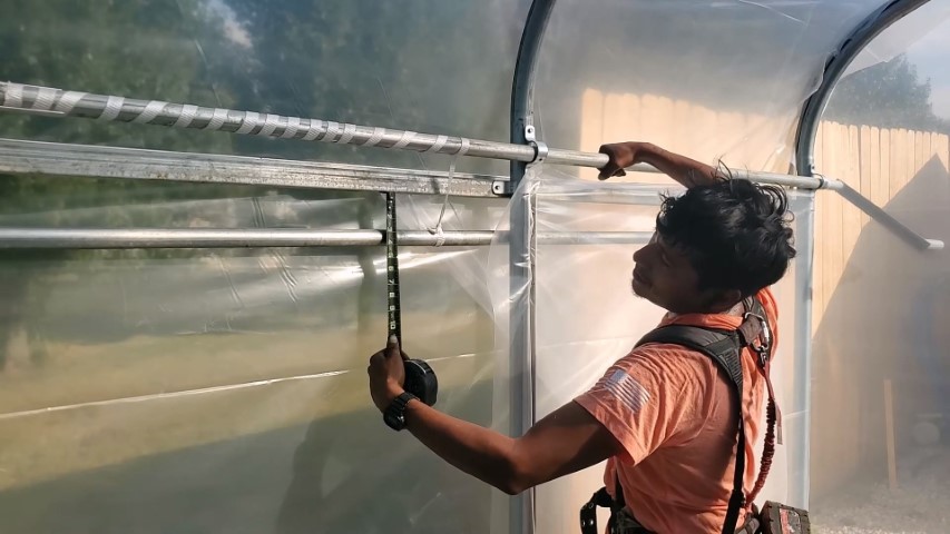 High Tunnel HoopHouse Install Corner endwall-film