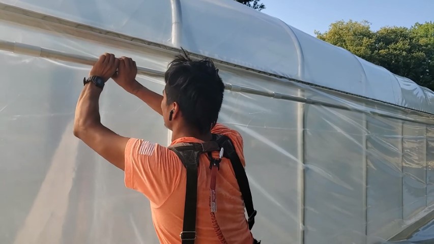 High Tunnel HoopHouse Install Corner side-curtains