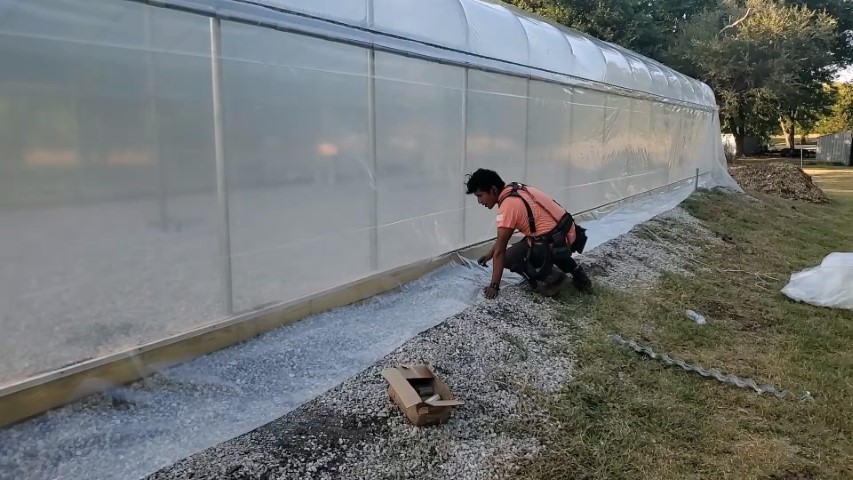 High Tunnel HoopHouse Install Corner endwall-film