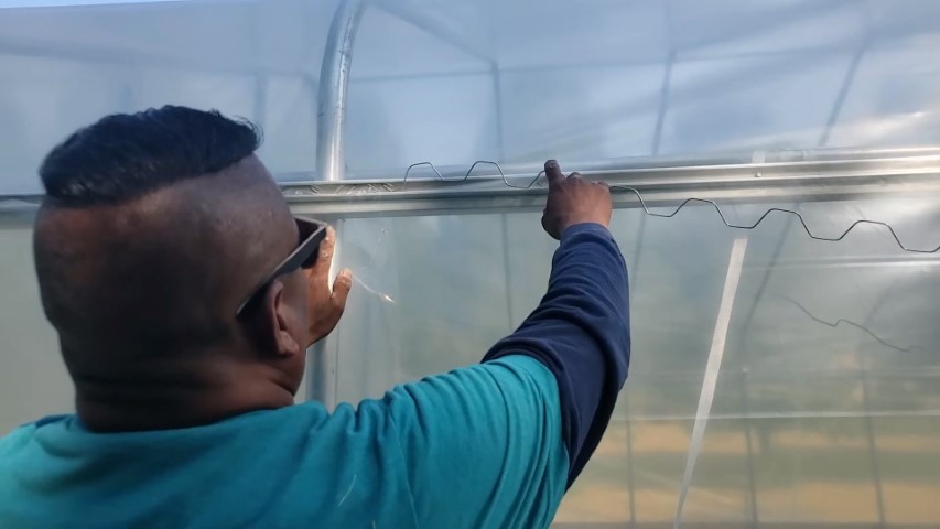 High Tunnel HoopHouse Install Corner endwall-film